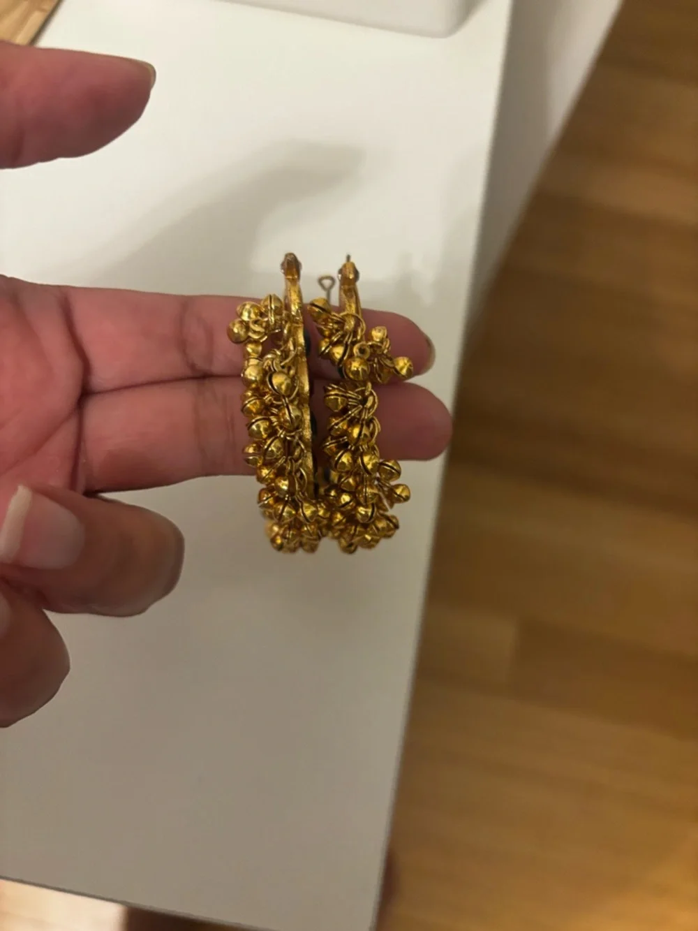 Gold-Tone Hoop Earrings with Red & Green Stone Accents missing stone